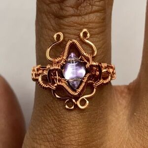 Elegant Copper and Purple Wire-Wrapped Ring